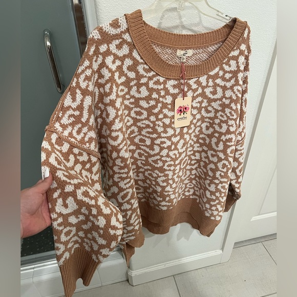 NEW tan leopard cozy sweater - Picture 2 of 11